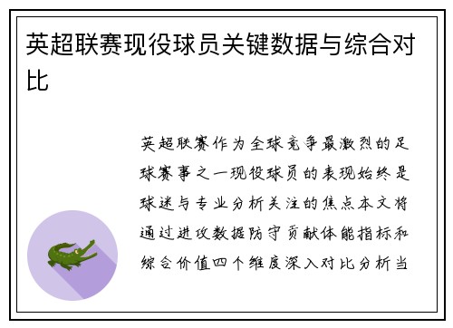 英超联赛现役球员关键数据与综合对比